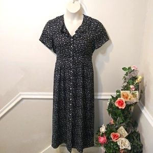 Vintage 90's T & Company Black & White Button Front Ditsy Floral Maxi Dress